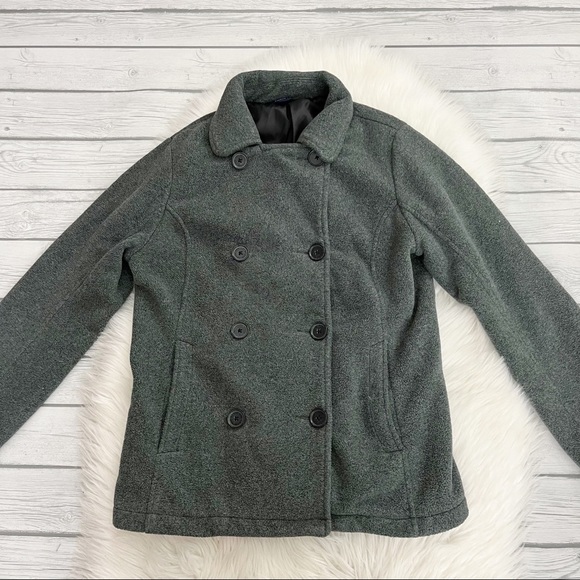 Lands’ End Gray Sherpa Peacoat winter Jacket - Picture 1 of 3